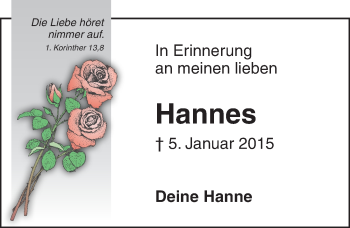 Traueranzeige von Hannes  von Lübecker Nachrichten
