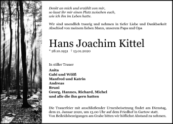 Traueranzeige von Hans Joachim Kittel