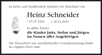 Traueranzeige von Heinz Schneider von Märkischen Allgemeine Zeitung
