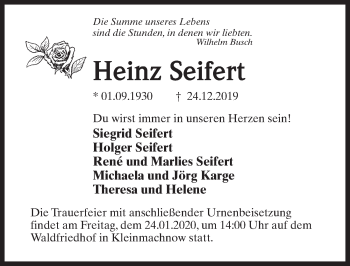 Traueranzeige von Heinz Seifert von Märkischen Allgemeine Zeitung