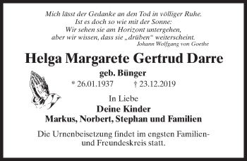 Traueranzeige von Helga Margarete Gertrud Darre von Märkischen Allgemeine Zeitung