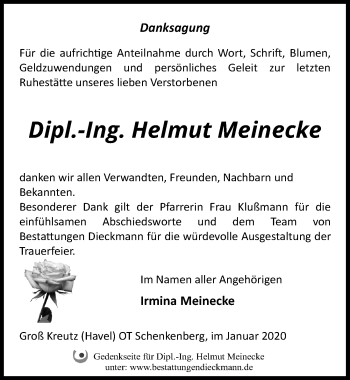 Traueranzeige von Helmut Meinecke von Märkischen Allgemeine Zeitung