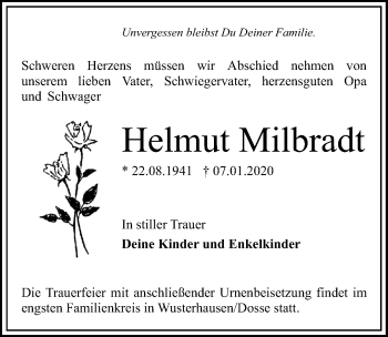 Traueranzeige von Helmut Milbradt