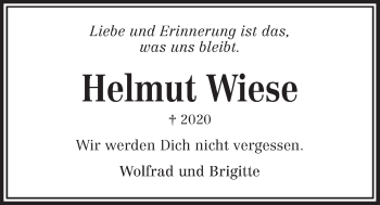 Traueranzeige von Helmut Wiese von Kieler Nachrichten