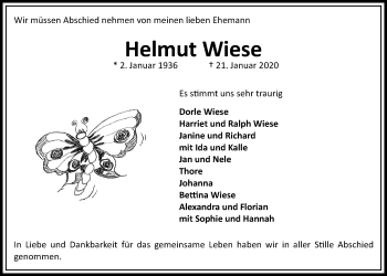 Traueranzeige von Helmut Wiese von Kieler Nachrichten