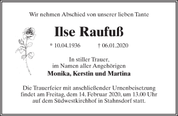 Traueranzeige von Ilse Raufuß von Märkischen Allgemeine Zeitung