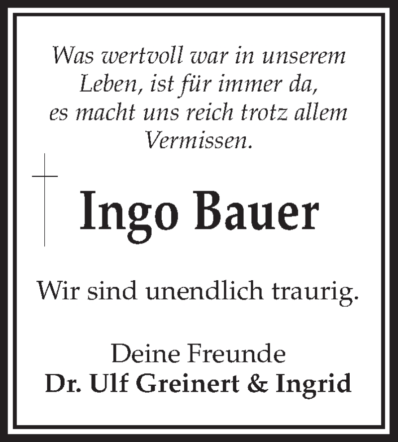  Traueranzeige für Ingo Bauer vom 25.01.2020 aus Kieler Nachrichten