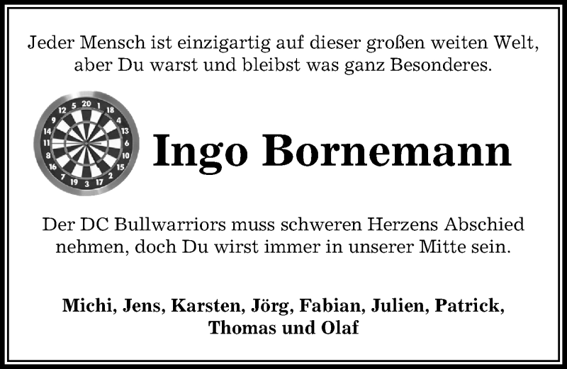  Traueranzeige für Ingo Bornemann vom 15.01.2020 aus Aller Zeitung