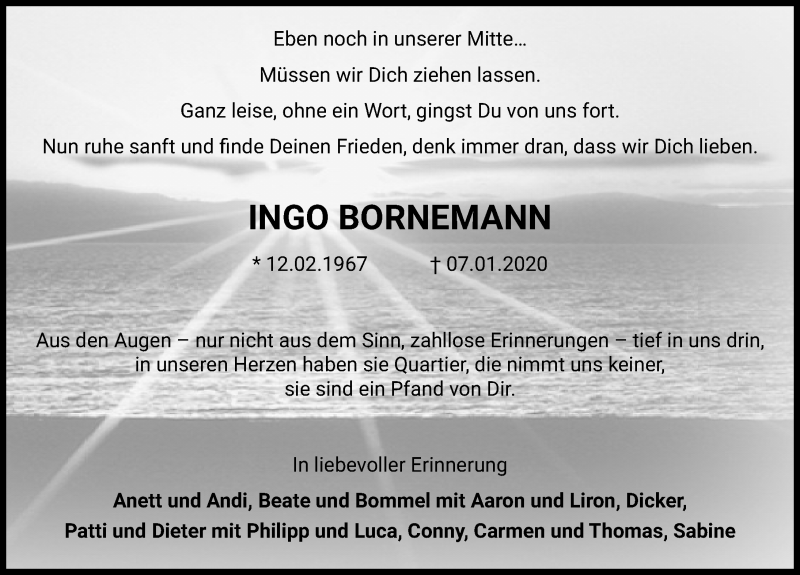  Traueranzeige für Ingo Bornemann vom 11.01.2020 aus Aller Zeitung