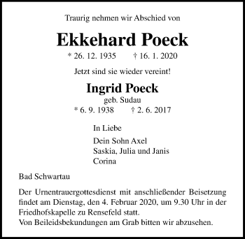 Traueranzeige von Ingrid Poeck von Lübecker Nachrichten
