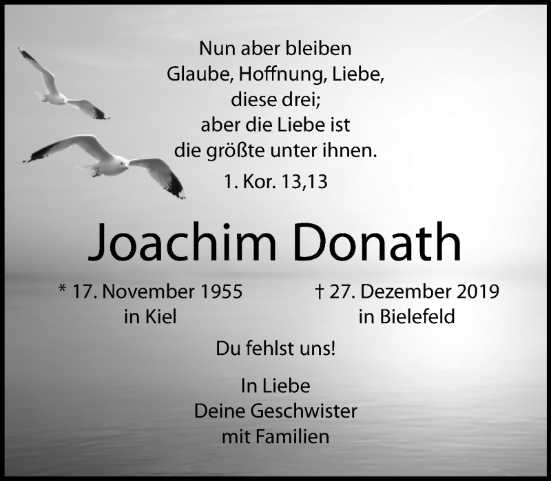  Traueranzeige für Joachim Donath vom 18.01.2020 aus Schaumburger Nachrichten