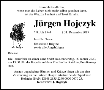 Traueranzeige von Jürgen Hojczyk von Lübecker Nachrichten