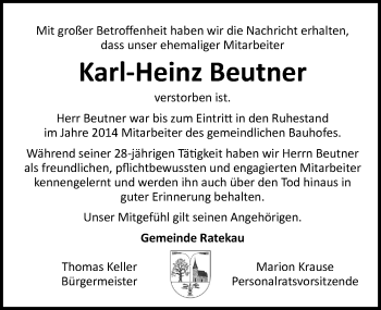 Traueranzeige von Karl-Heinz Beutner von Lübecker Nachrichten