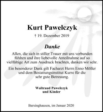 Traueranzeige von Kurt Pawelczyk von Hannoversche Allgemeine Zeitung/Neue Presse
