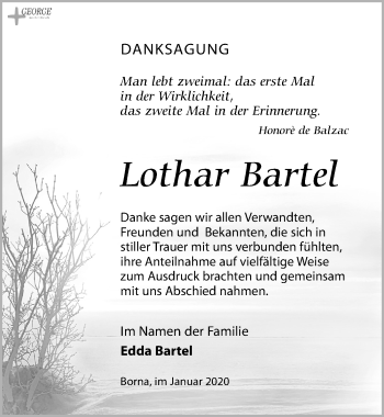 Traueranzeige von Lothar Bartel von Leipziger Volkszeitung