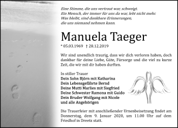 Traueranzeige von Manuela Taeger