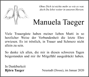 Traueranzeige von Manuela Taeger