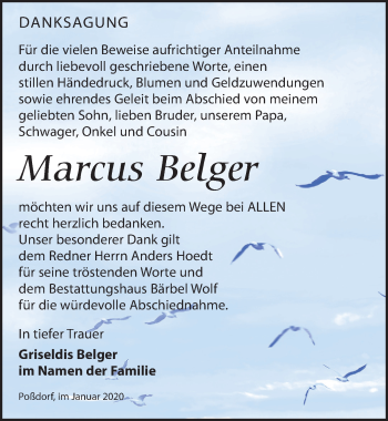 Traueranzeige von Marcus Belger von Leipziger Volkszeitung