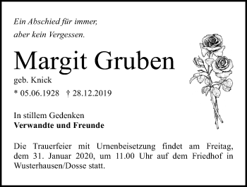 Traueranzeige von Margit Gruben