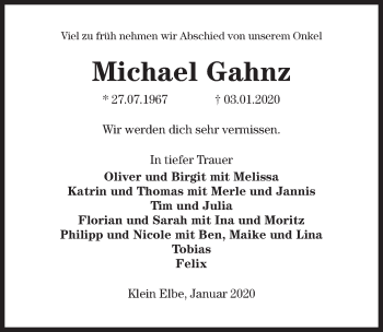 Traueranzeige von Michael Gahnz von Peiner Allgemeine Zeitung