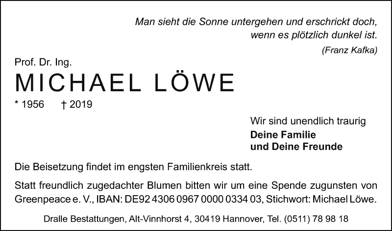  Traueranzeige für Michael Löwe vom 04.01.2020 aus Hannoversche Allgemeine Zeitung/Neue Presse