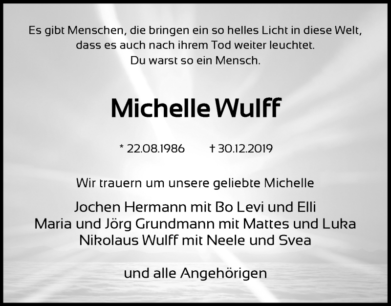  Traueranzeige für Michelle Wulff vom 12.01.2020 aus Lübecker Nachrichten