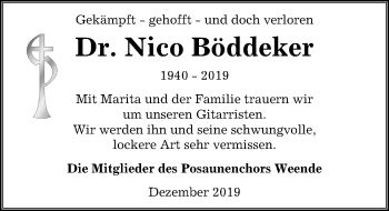 Traueranzeige von Nico Böddeker von Göttinger Tageblatt