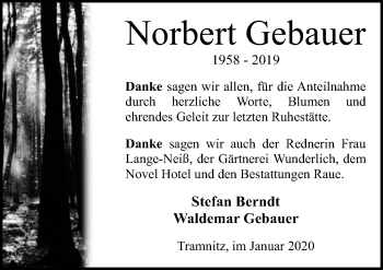 Traueranzeige von Norbert Gebauer