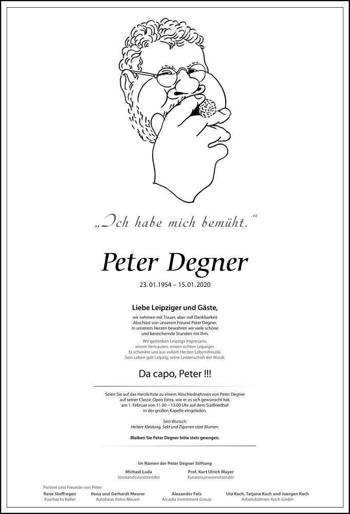  Traueranzeige für Peter Degner vom 25.01.2020 aus Leipziger Volkszeitung