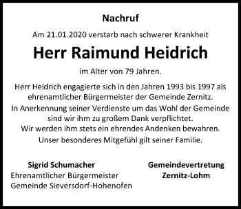 Traueranzeige von Raimund Heidrich