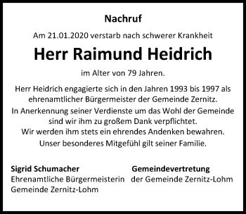 Traueranzeige von Raimund Heidrich