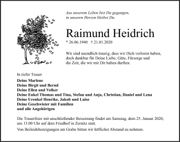 Traueranzeige von Raimund Heidrich