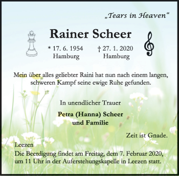 Traueranzeige von Rainer Scheer von Kieler Nachrichten