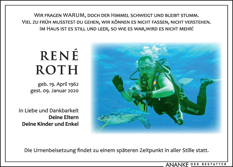  Traueranzeige für Rene Roth vom 18.01.2020 aus Leipziger Volkszeitung