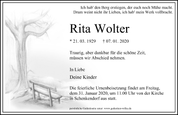Traueranzeige von Rita Wolter von Märkischen Allgemeine Zeitung