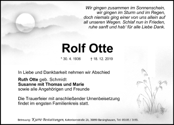 Traueranzeige von Rolf Otte von Hannoversche Allgemeine Zeitung/Neue Presse