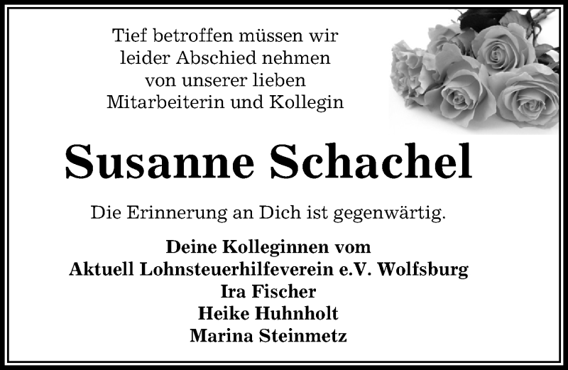  Traueranzeige für Susanne Schachel vom 25.01.2020 aus Aller Zeitung