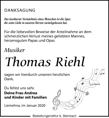 Traueranzeigen von Thomas Riehl | trauer-anzeigen.de