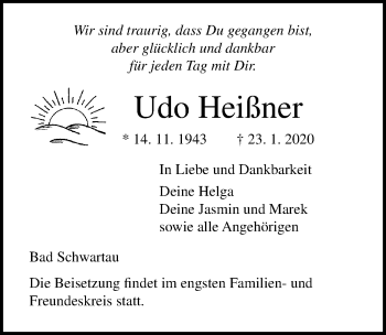 Traueranzeige von Udo Heißner von Lübecker Nachrichten