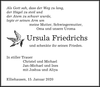 Traueranzeige von Ursula Friedrichs von Göttinger Tageblatt