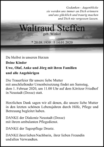 Traueranzeige von Waltraud Steffen