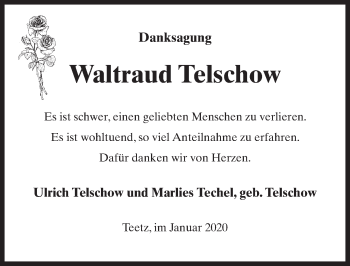 Traueranzeige von Waltraud Telschow von Märkischen Allgemeine Zeitung