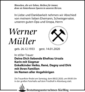 Traueranzeige von Werner Müller von Leipziger Volkszeitung