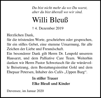 Traueranzeige von Willi Bleuß von Lübecker Nachrichten
