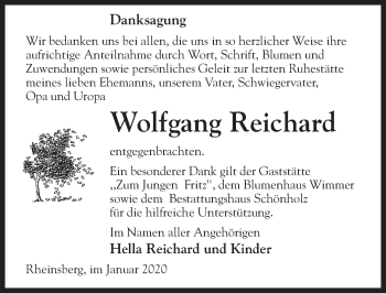 Traueranzeige von Wolfgang Reichard von Märkischen Allgemeine Zeitung