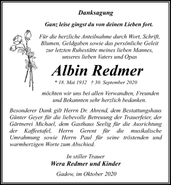 Traueranzeige von Albin Redmer von Märkischen Allgemeine Zeitung