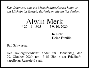 Traueranzeige von Alwin Merk von Lübecker Nachrichten