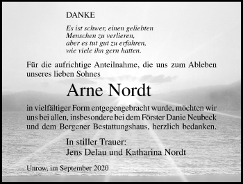 Traueranzeige von Arne Nordt von Ostsee-Zeitung GmbH