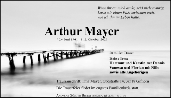 Traueranzeige von Arthur Mayer von Aller Zeitung