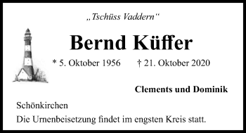 Traueranzeige von Bernd Küffer von Kieler Nachrichten
